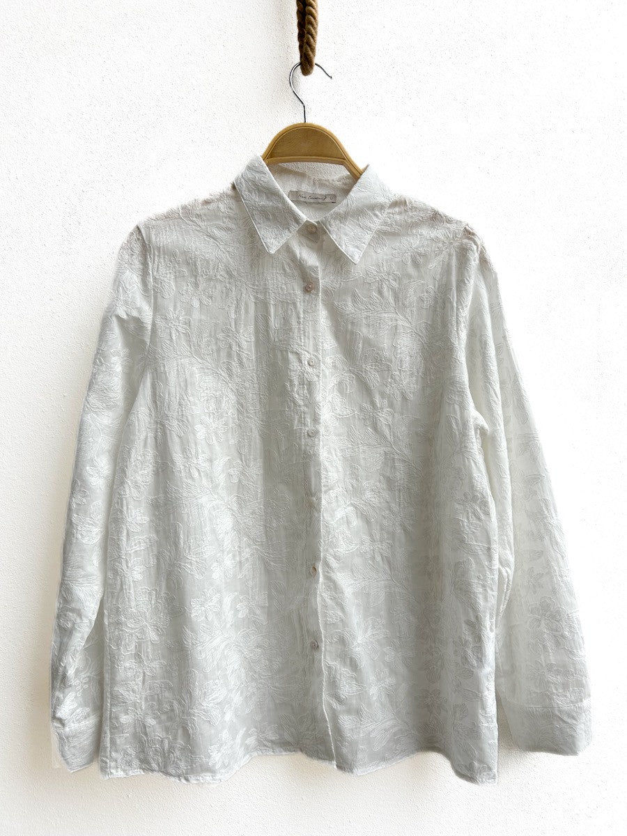 Camisa Blanca Con Bordados Florales Blanco única