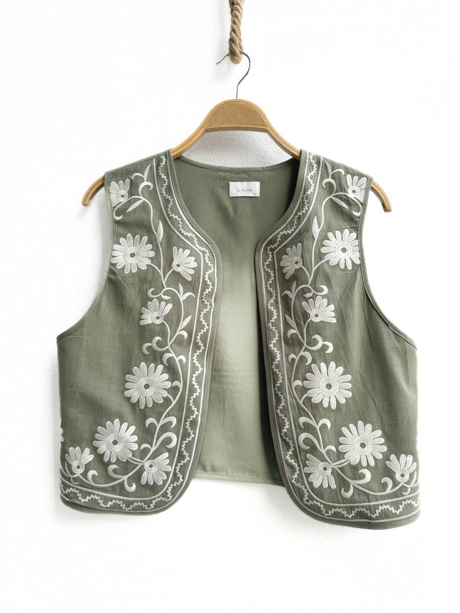 CHALECO CORTO BORDADOS FT781 Verde única