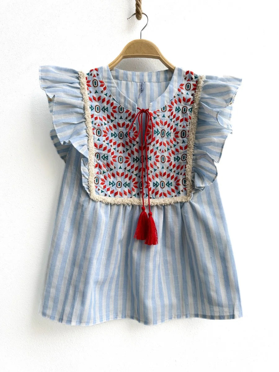 Blusa Raya Bordada FY9155 Azul