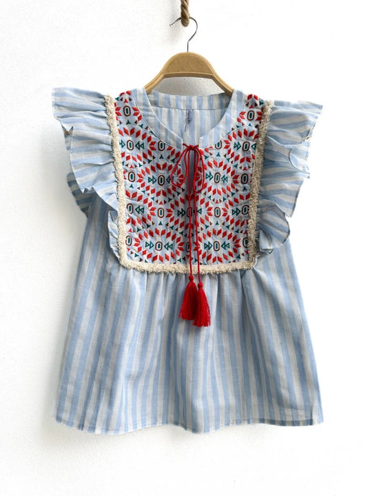 Blusa Raya Bordada FY9155 Azul