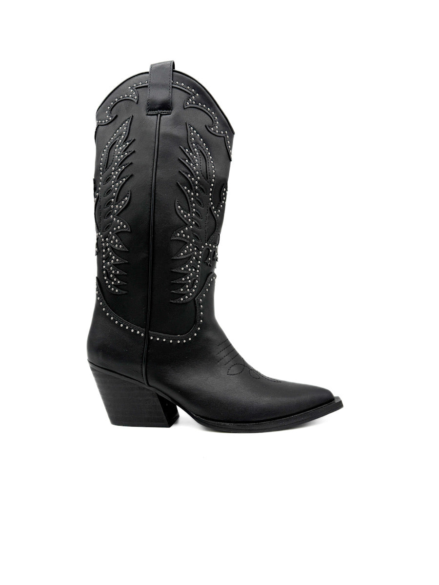 Bota Cowboy Negras con Tachas Detalles Elegantes Corina M 5801 Negro
