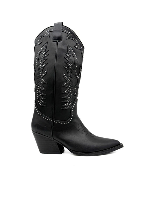 Bota Cowboy Negras con Tachas Detalles Elegantes Corina M 5801 Negro