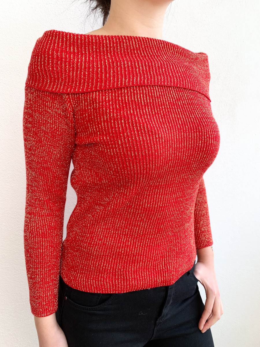 Jersey 0805 de punto con hombros al descubierto Rojo
