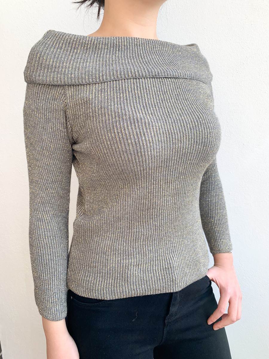 Jersey 0805 de punto con hombros al descubierto Gris