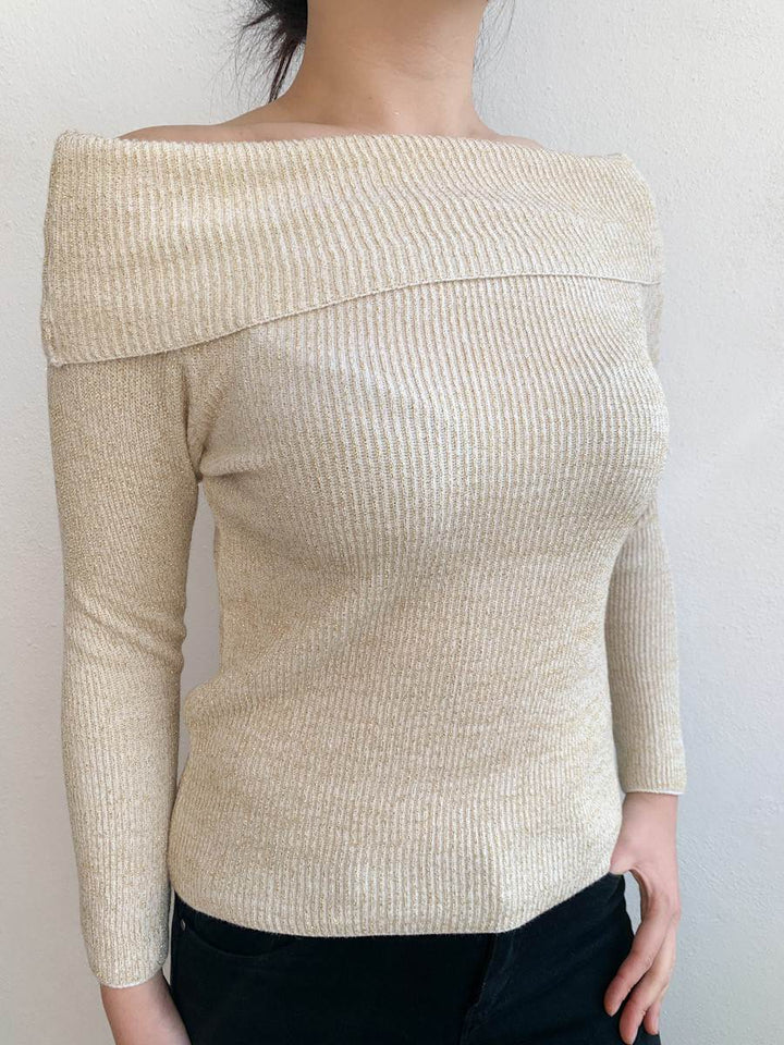 Jersey 0805 de punto con hombros al descubierto Beige