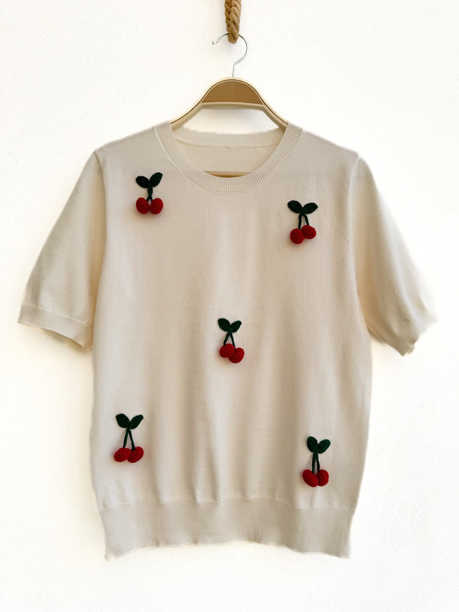 Suéter con Bordado de Cerezas Beige única