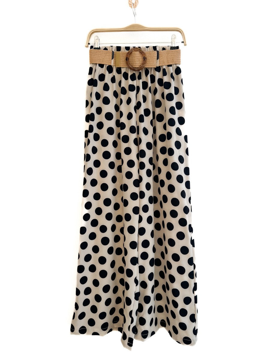 Pantalón Palazzo de Lunares Beige única