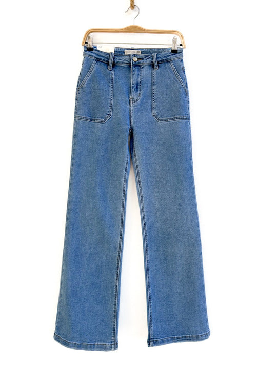 Pantalón de mezclilla rectos con bolsillos frontales Azul