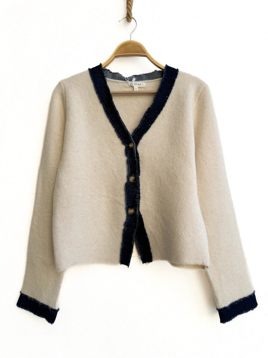 Cárdigan con Ribetes Azul Vaquero Beige única