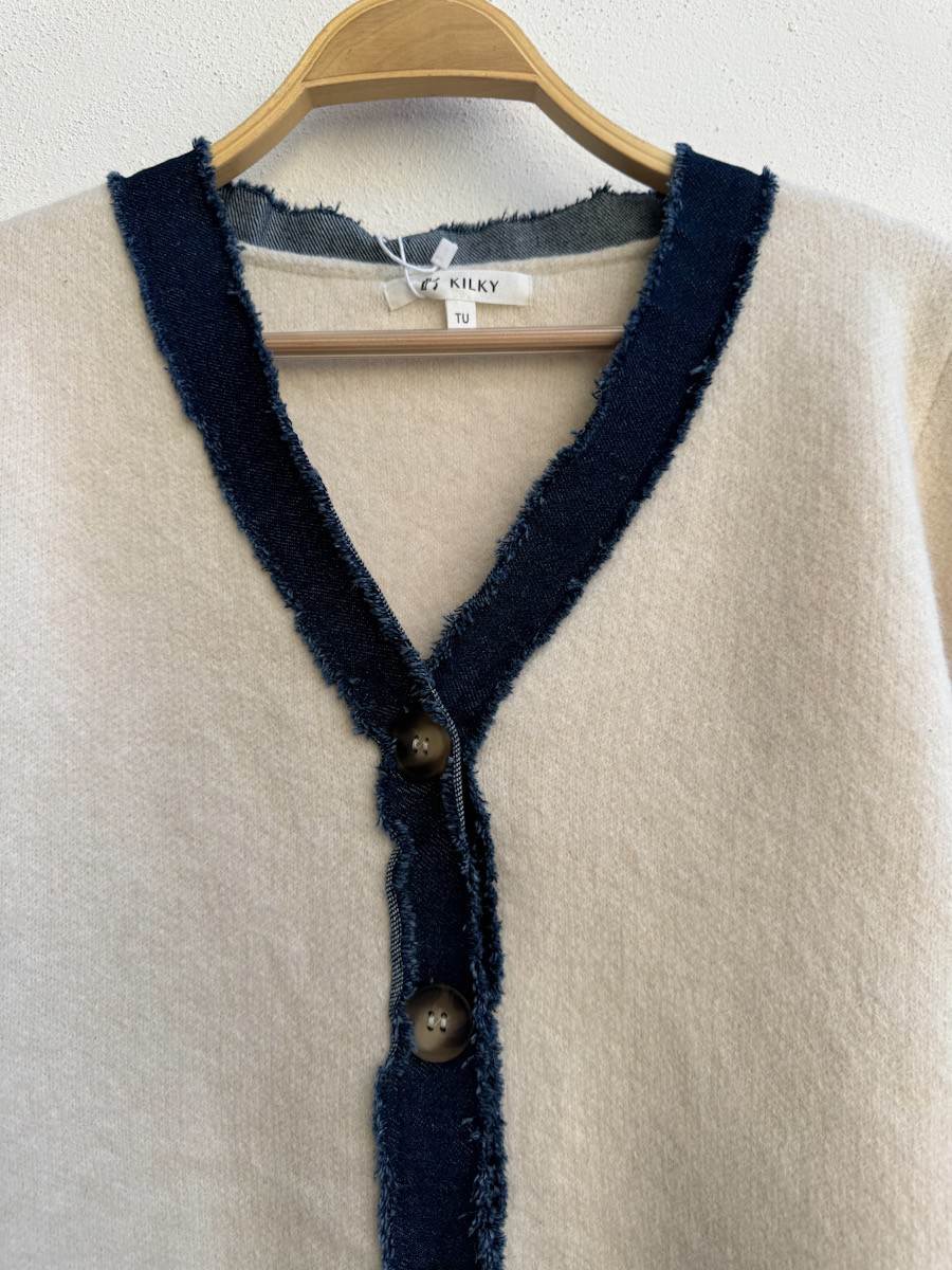 Cárdigan con Ribetes Azul Vaquero