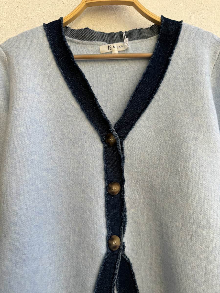 Cárdigan con Ribetes Azul Vaquero