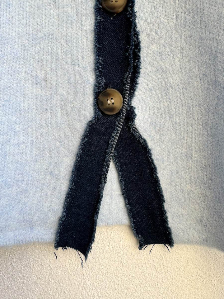 Cárdigan con Ribetes Azul Vaquero