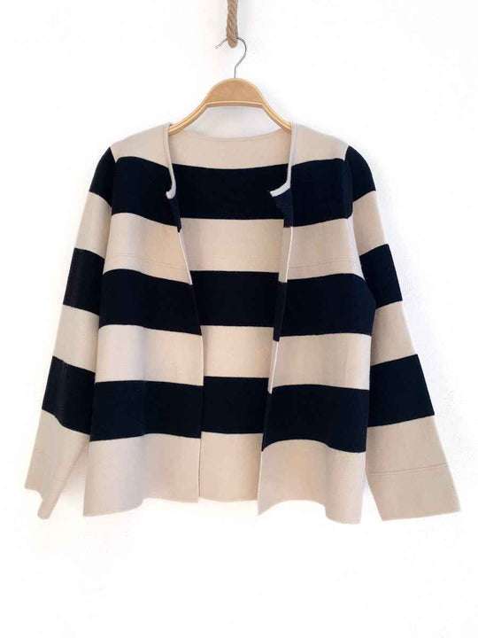 Chaqueta Rayas de Punto Beige Negro