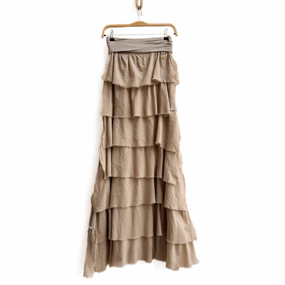 Falda larga con volantes – Estilo bohemio Beige única