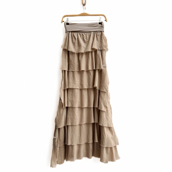 Falda larga con volantes – Estilo bohemio Beige única