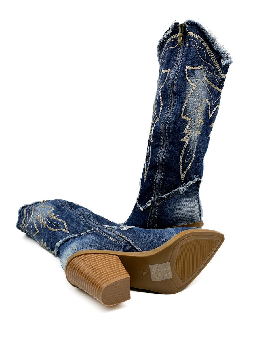 Bota Cowboy Jeans Bordados