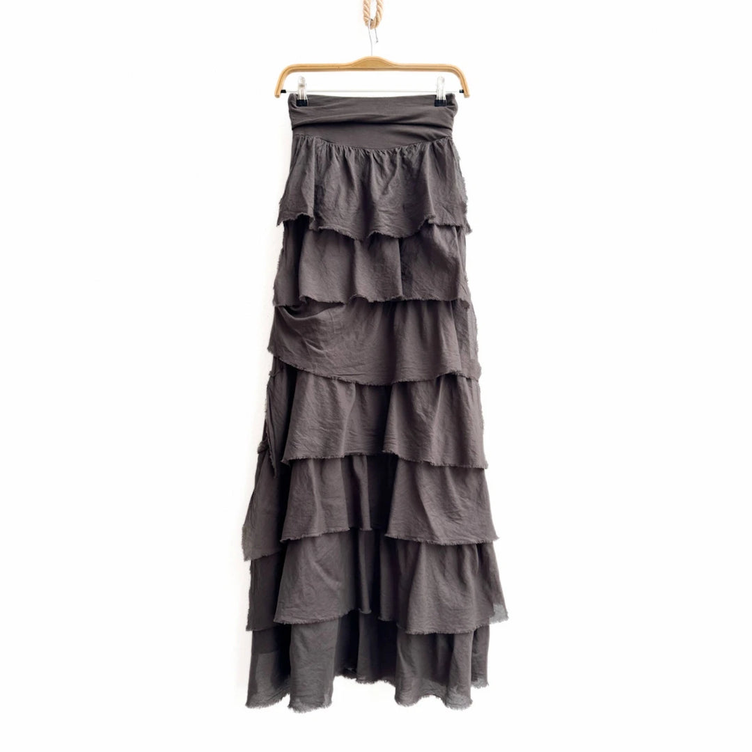 Falda larga con volantes – Estilo bohemio Marrón única