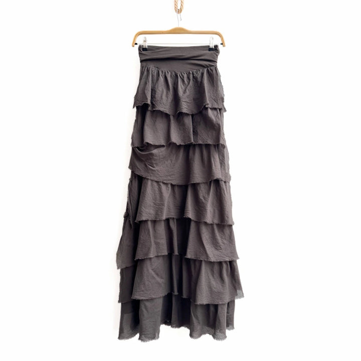 Falda larga con volantes – Estilo bohemio Marrón única