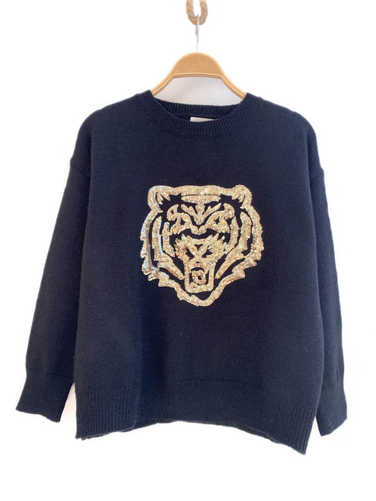 Jersey con Tigre dorado de lentejuelas Negro única