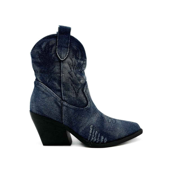 Botas tacón cowboy denim bordadas vVaquero