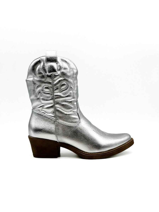 Botines Cowboy Metalizados de Mujer Plata