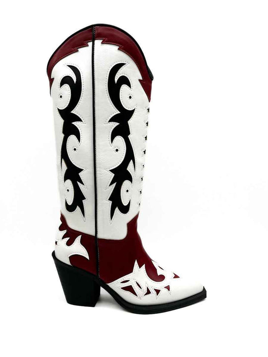 Corina-Botas Alta Cowboy blanco rojo