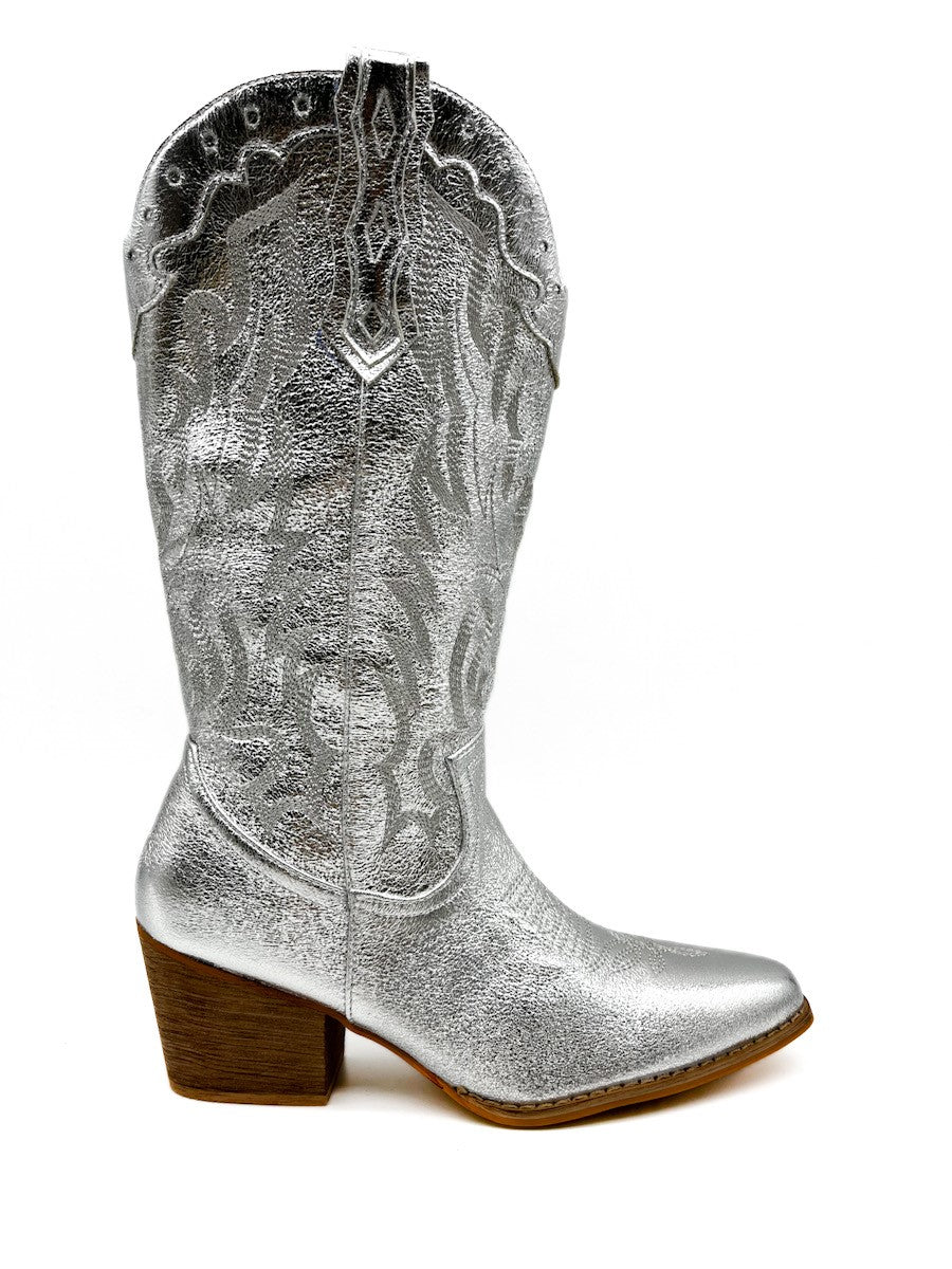 Botas Cowboy Metalizado Plata