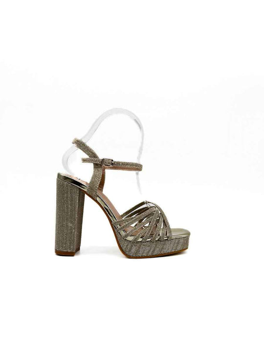 Sandalias de Fiesta Brillos Plataforma Oro