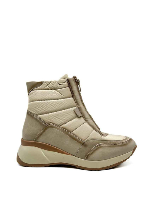Botines de Cuña Acolchado Mujer Beige