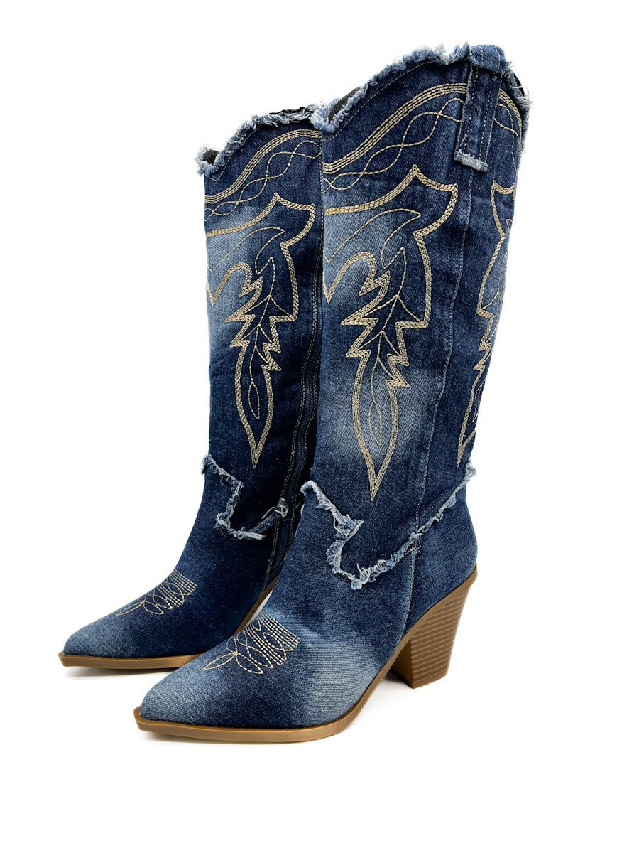 Bota Cowboy Jeans Bordados