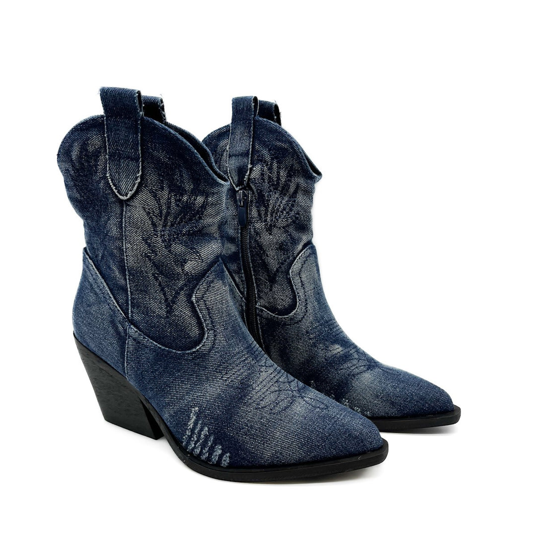 Botas tacón cowboy denim bordadas