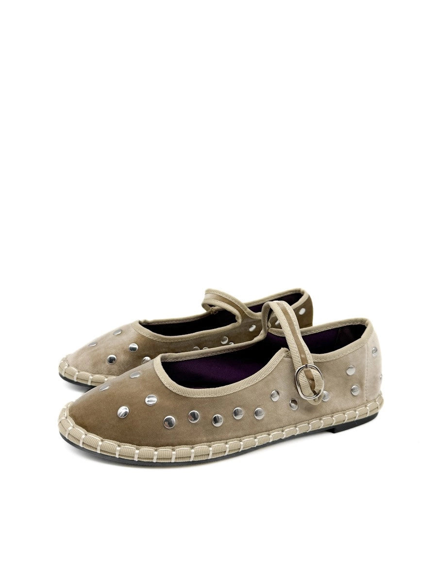 Bailarina Mary Jane Plana de Terciopelo con Remaches