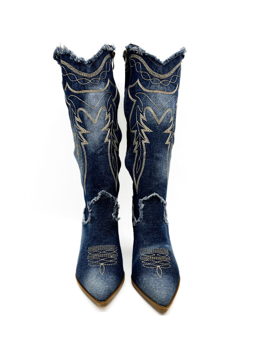 Bota Cowboy Jeans Bordados