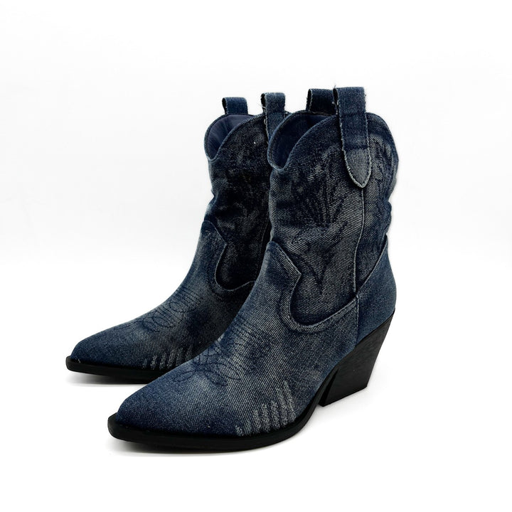 Botas tacón cowboy denim bordadas