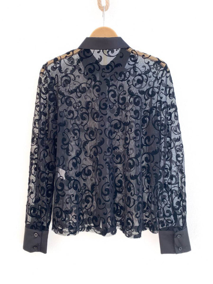 Camisa de Encaje Transparente Negro única