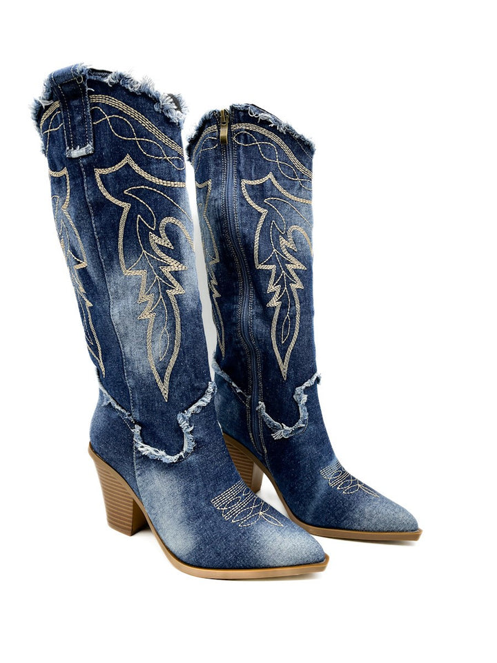 Bota Cowboy Jeans Bordados