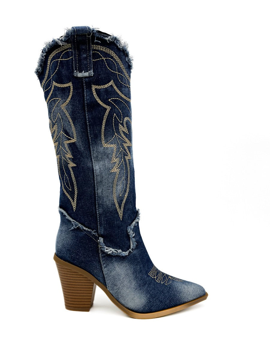 Bota Cowboy Jeans Bordados Jeans