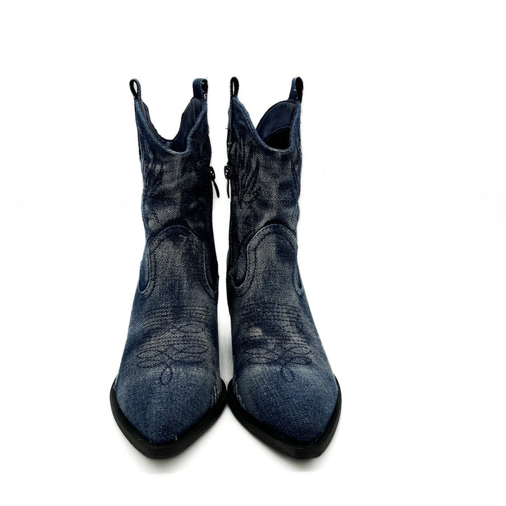 Botas tacón cowboy denim bordadas