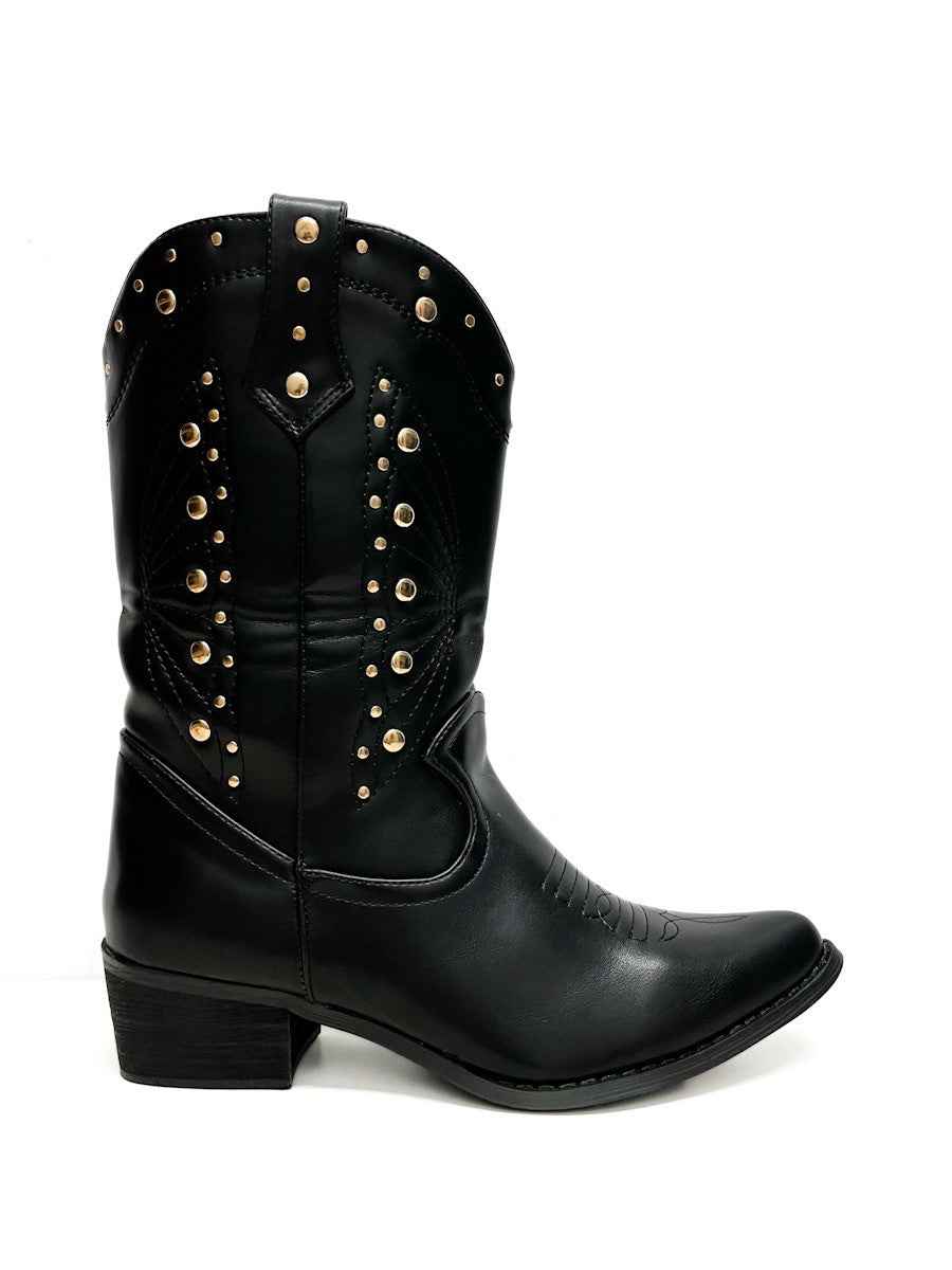 Botas Camperas Tachuelas Mujer Negro