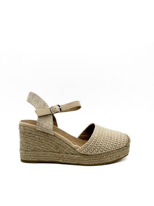 Alpargatas Cuña Crochet Referencia Q8291 Beige