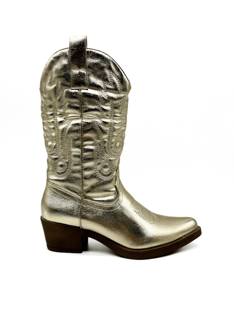 Bota Cowboy Metalizado Dorado