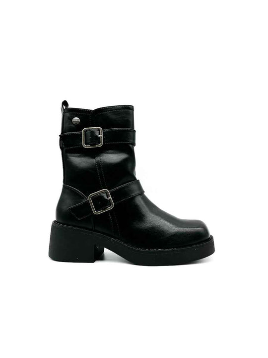 Botines Medio Tacón Biker Negro