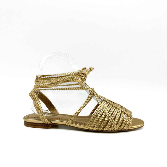 Sandalias Plana Cangrejeras Metalizadas de Mujer Oro