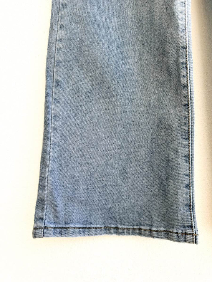 Jeans Rectos de Tiro Alto en Denim Azul