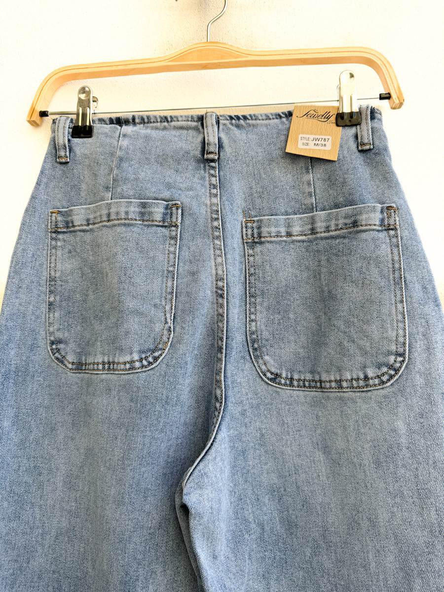 Jeans Rectos de Tiro Alto en Denim Azul