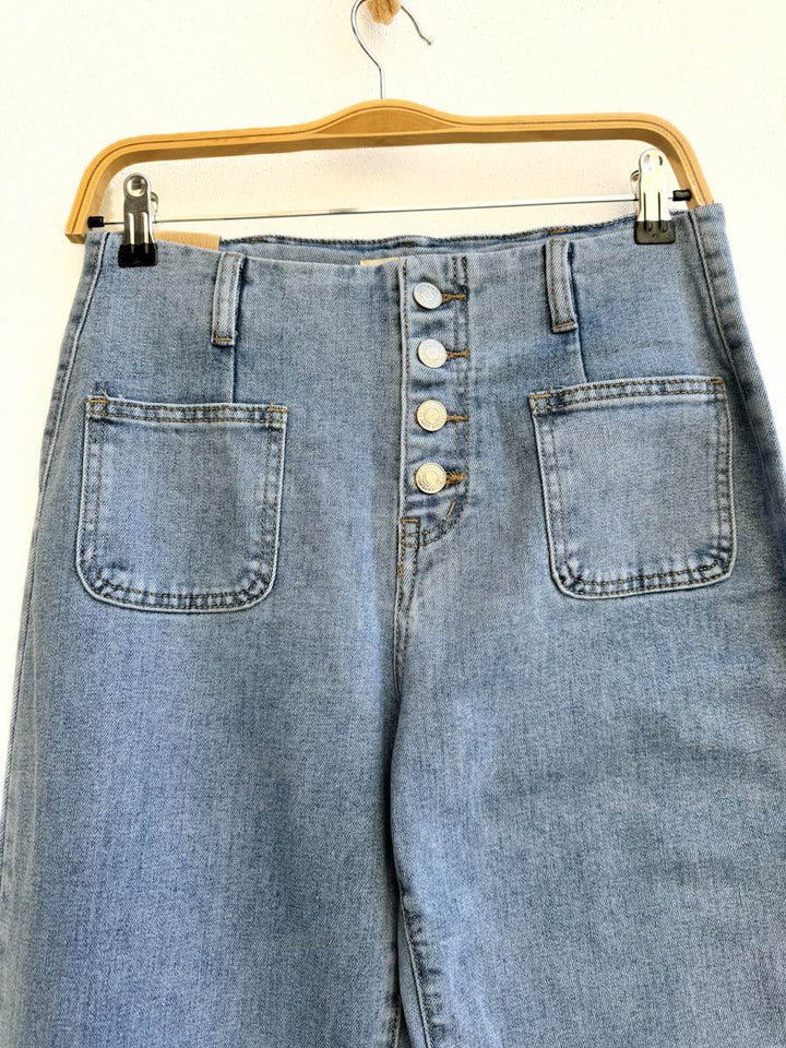 Jeans Rectos de Tiro Alto con Botones Frontales