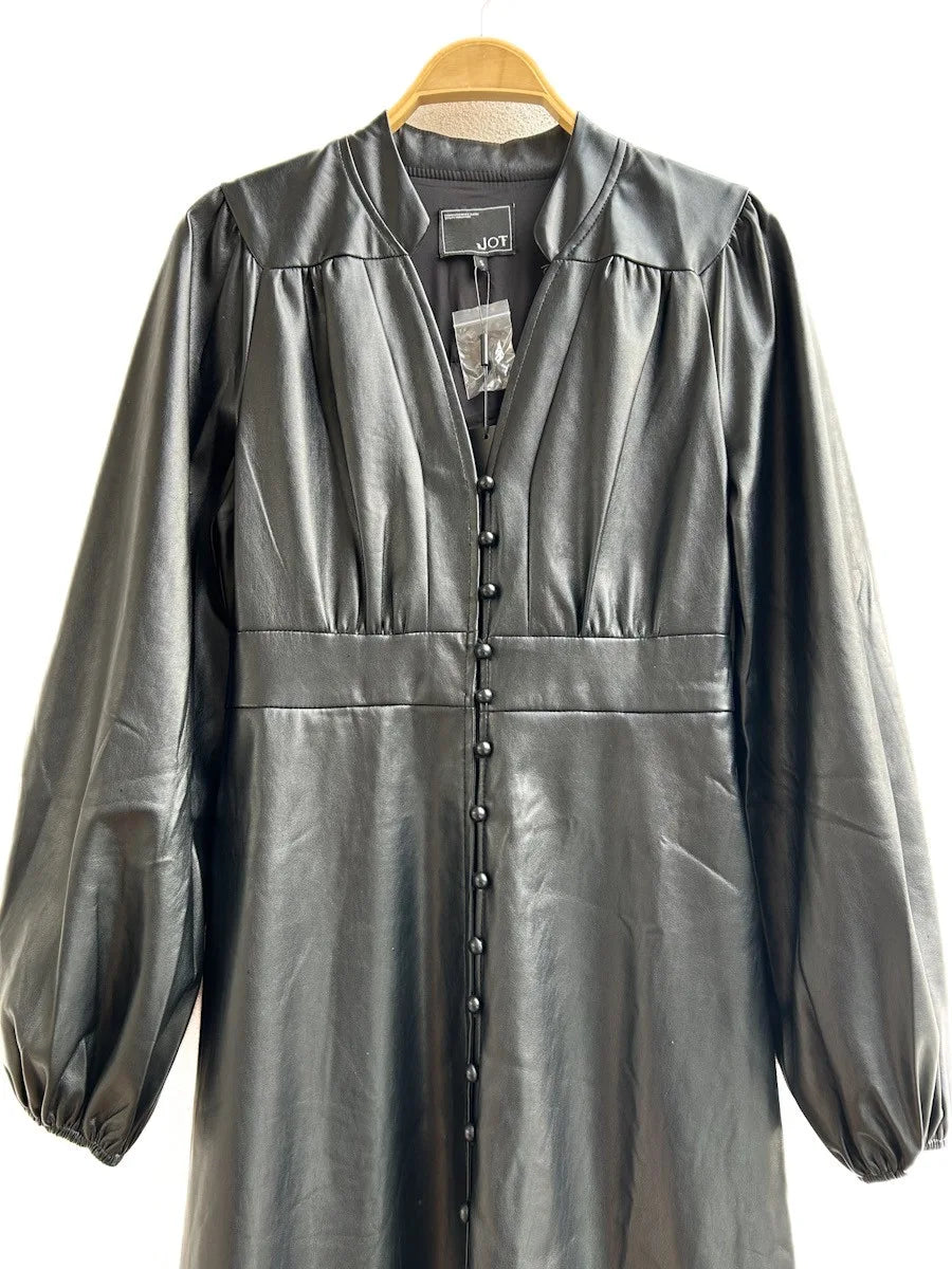 Vestido Largo de Polipiel Negro Con Falda Marrón Negro Marrón