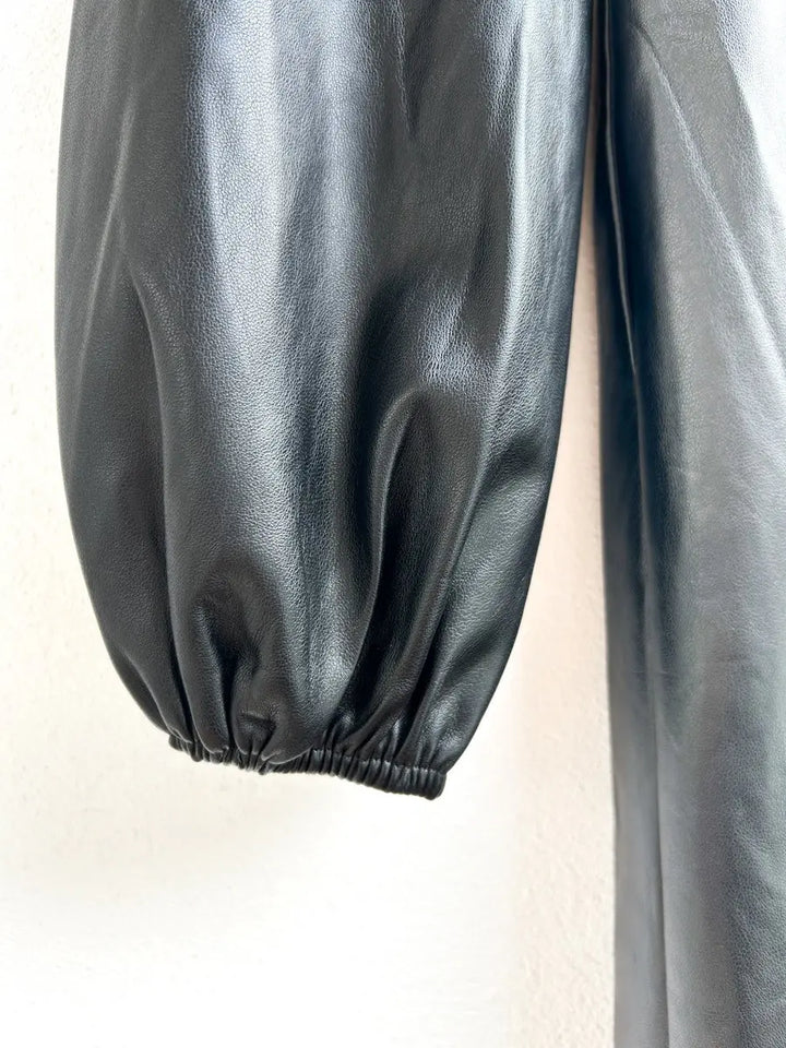 Vestido Largo de Polipiel Negro Con Falda Marrón