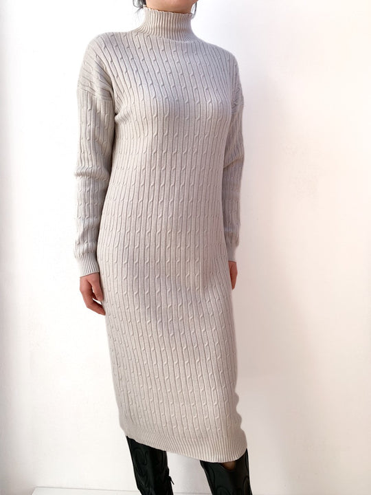 Vestido de Punto Con Trenza Beige única