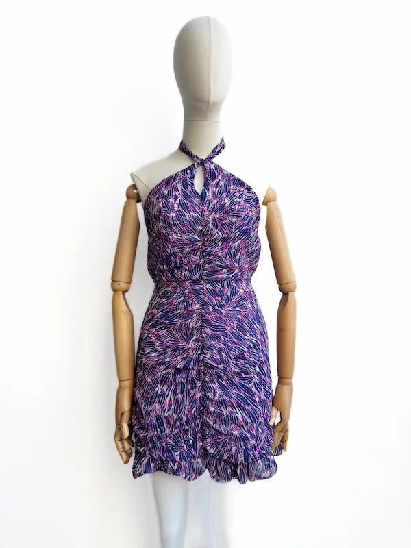 Vestido Con Cuello Halter AZUL FUCSIA única